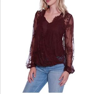 Lace long sleeve maroon top w/ camisole underneath